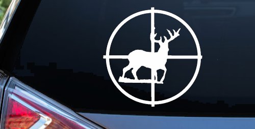 Deer in Scope Hunting Car or Truck Window Vinyl Decal Sticker (White)