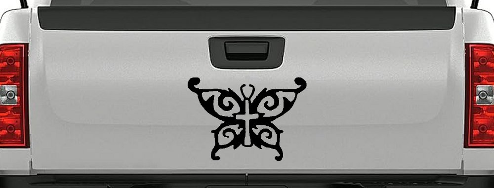 Butterfly Wings with Cross Body Christian Car or Truck Window Decal Sticker (Black)
