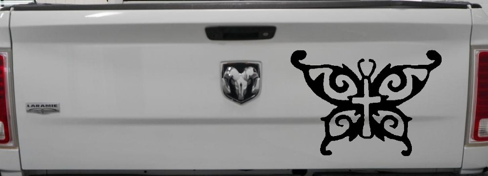 Butterfly Wings with Cross Body Christian Car or Truck Window Decal Sticker (Matte Black)