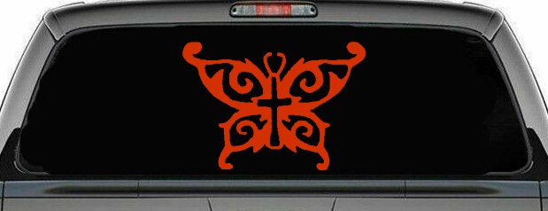 Butterfly Wings with Cross Body Christian Car or Truck Window Decal Sticker (Orange Red)