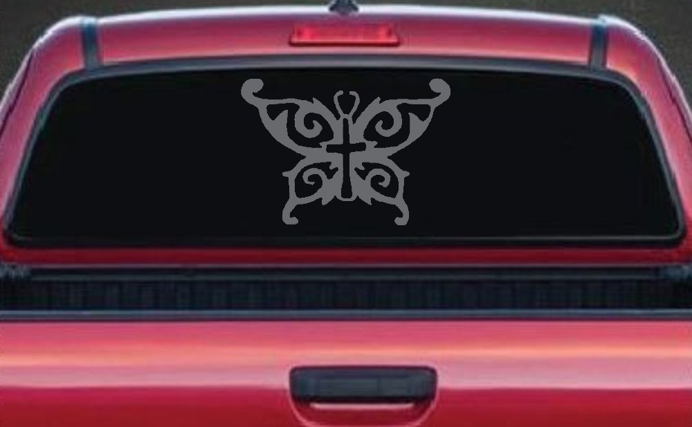 Butterfly Wings with Cross Body Christian Car or Truck Window Decal Sticker (Silver)