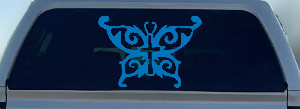 Butterfly Wings with Cross Body Christian Car or Truck Window Decal Sticker (Sky Blue)