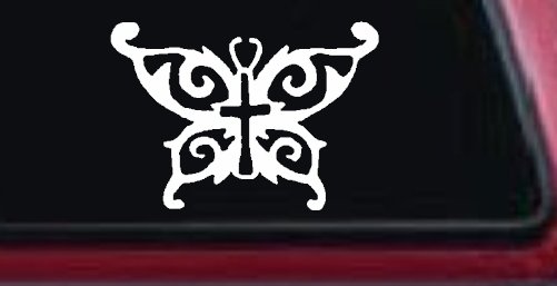 Butterfly Wings with Cross Body Christian Car or Truck Window Decal Sticker (White)