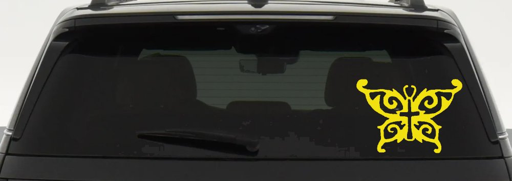 Butterfly Wings with Cross Body Christian Car or Truck Window Decal Sticker (Yellow)