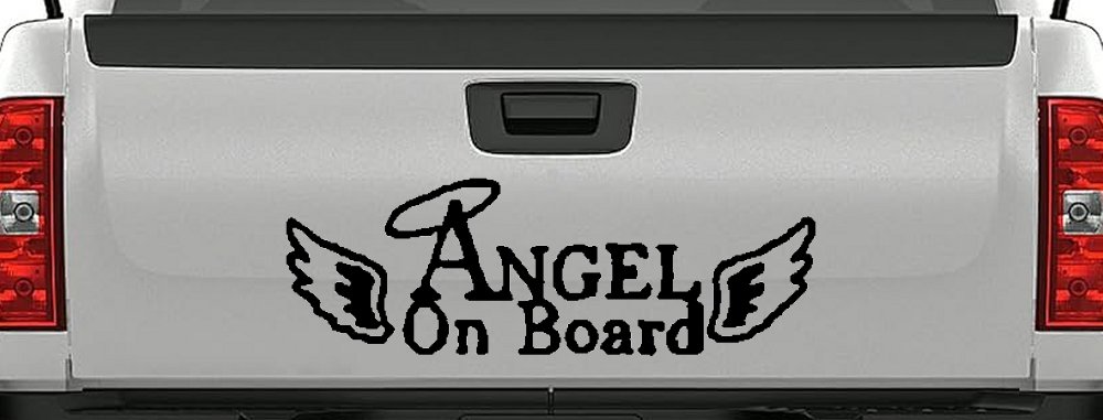 Angel on Board With Halo and Wings Christian Car or Truck Window Decal Sticker (Black)