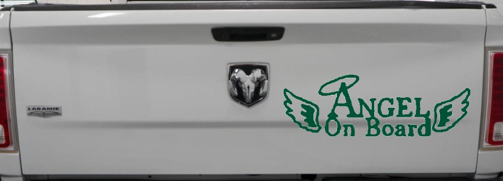 Angel on Board With Halo and Wings Christian Car or Truck Window Decal Sticker (Dark Green)