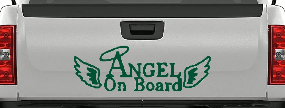 Angel on Board With Halo and Wings Christian Car or Truck Window Decal Sticker (Dark Green)