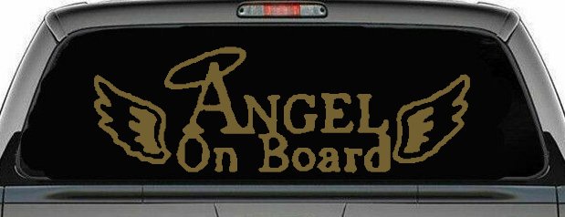 Angel on Board With Halo and Wings Christian Car or Truck Window Decal Sticker (Gold)
