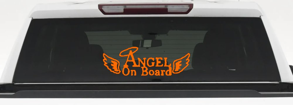 Angel on Board With Halo and Wings Christian Car or Truck Window Decal Sticker (Orange)