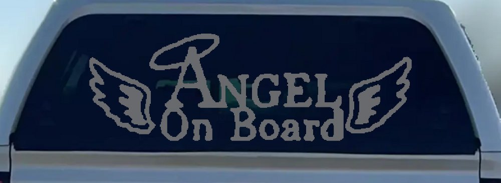 Angel on Board With Halo and Wings Christian Car or Truck Window Decal Sticker (Silver)