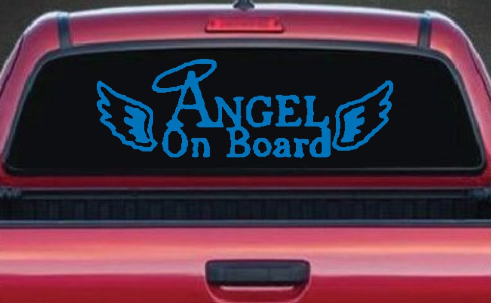 Angel on Board With Halo and Wings Christian Car or Truck Window Decal Sticker (Sky Blue)