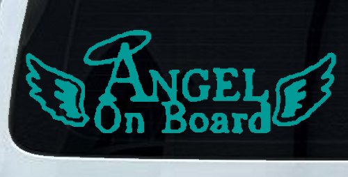 Angel on Board With Halo and Wings Christian Car or Truck Window Decal Sticker (Turquoise)