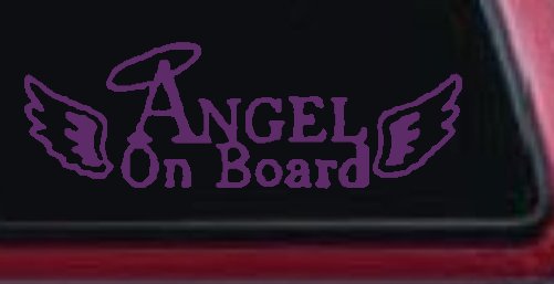 Angel on Board With Halo and Wings Christian Car or Truck Window Decal Sticker (Violet)