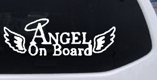 Angel on Board With Halo and Wings Christian Car or Truck Window Decal Sticker (White)