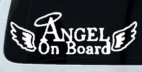 Angel on Board With Halo and Wings Christian Car or Truck Window Decal Sticker (White)