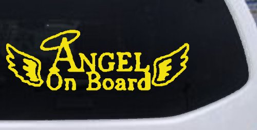 Angel on Board With Halo and Wings Christian Car or Truck Window Decal Sticker (Yellow)