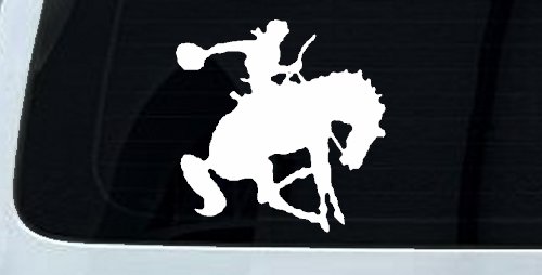 Bronco Bucking Bronc Rodeo Cowboy Western Farm Ranch Car or Truck Window Decal Sticker (White)