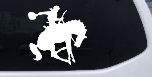 Bronco Bucking Bronc Rodeo Cowboy Western Farm Ranch Car or Truck Window Decal Sticker (White)