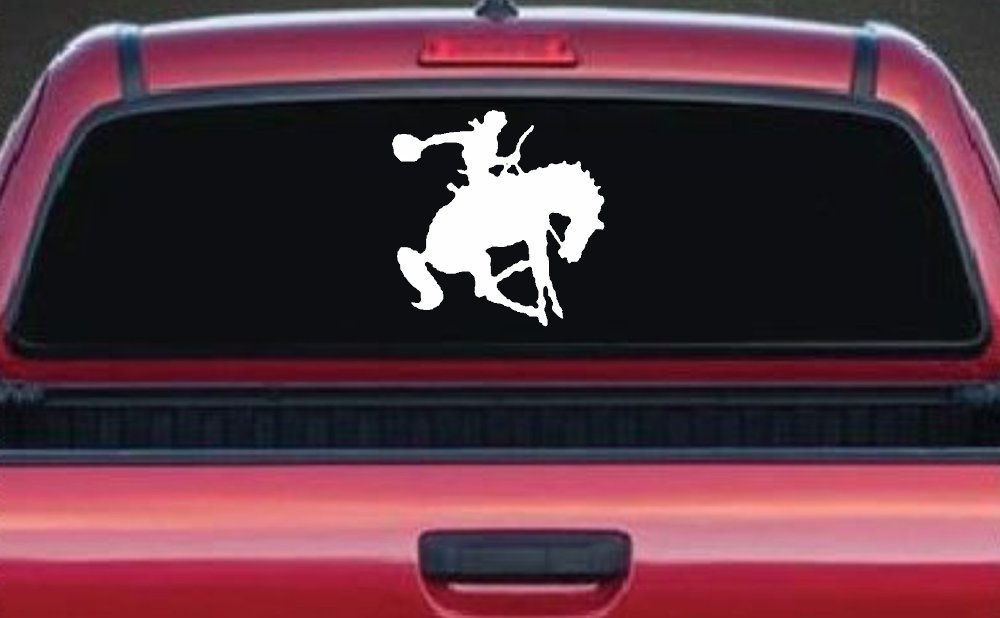 Bronco Bucking Bronc Rodeo Cowboy Western Farm Ranch Car or Truck Window Decal Sticker (White)