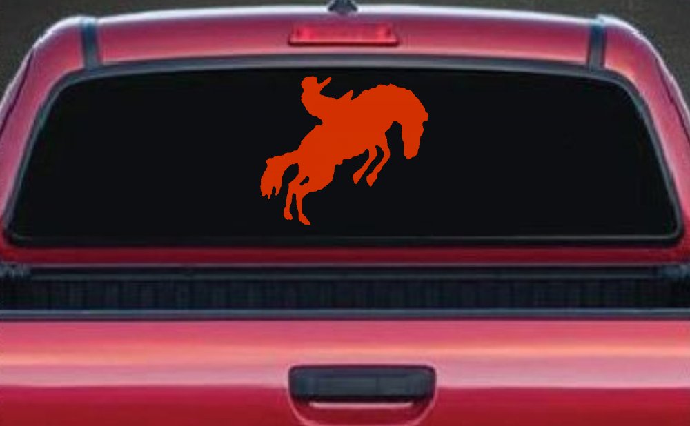 Rodeo Bucking Bronco Cowboy Western Farm Ranch Car or Truck Window Decal Sticker (Orange Red)