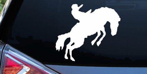 Rodeo Bucking Bronco Cowboy Western Farm Ranch Car or Truck Window Decal Sticker (White)