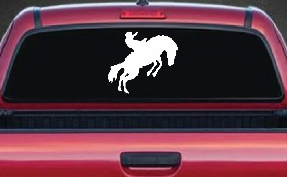 Rodeo Bucking Bronco Cowboy Western Farm Ranch Car or Truck Window Decal Sticker (White)