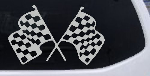 Racing Flags Car or Truck Window Decal Sticker (Light Gray)