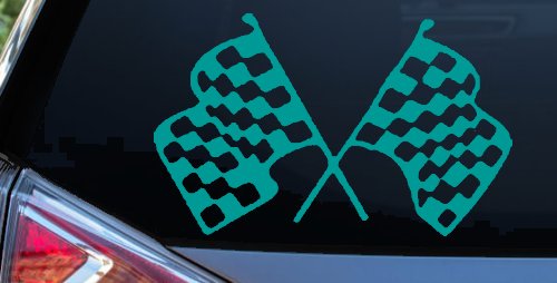 Racing Flags Car or Truck Window Decal Sticker (Turquoise)