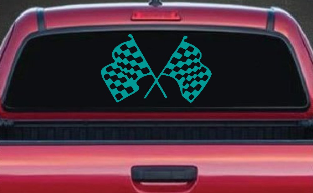 Racing Flags Car or Truck Window Decal Sticker (Turquoise)