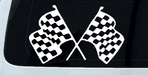 Racing Flags Car or Truck Window Decal Sticker (White)
