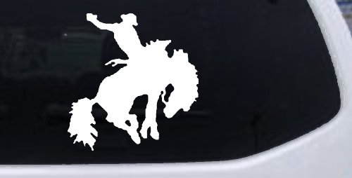 Rodeo Bucking Bronco Cowboy Western Farm Ranch Car or Truck Window Decal Sticker (White)