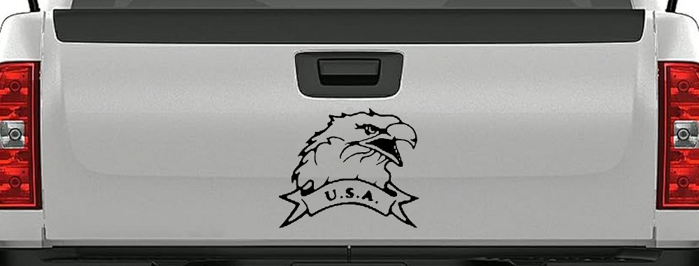 Eagle with USA Banner Military Car or Truck Window Decal Sticker (Black)