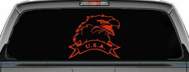 Eagle with USA Banner Military Car or Truck Window Decal Sticker (Orange Red)
