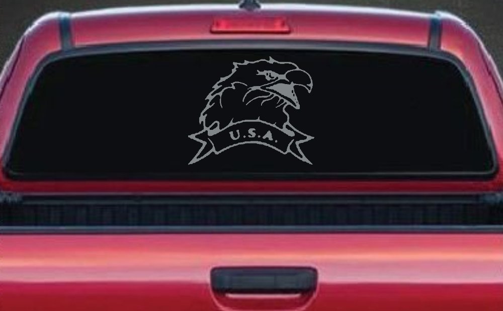Eagle with USA Banner Military Car or Truck Window Decal Sticker (Telegrey)