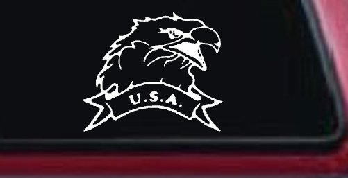 Eagle with USA Banner Military Car or Truck Window Decal Sticker (White)