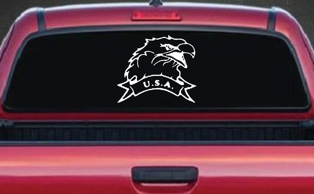Eagle with USA Banner Military Car or Truck Window Decal Sticker (White)