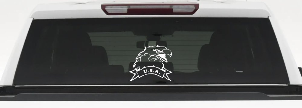 Eagle with USA Banner Military Car or Truck Window Decal Sticker (White)