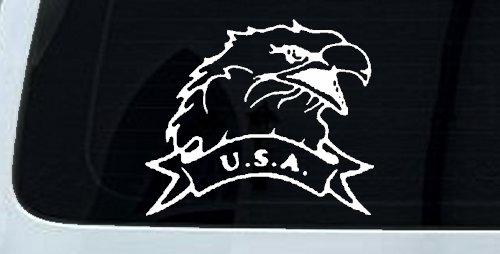 Eagle with USA Banner Military Car or Truck Window Decal Sticker (White)