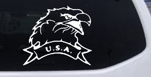 Eagle with USA Banner Military Car or Truck Window Decal Sticker (White)