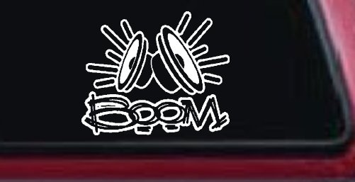 Boom Subwoofer Speakers Car or Truck Window Decal Sticker (White)