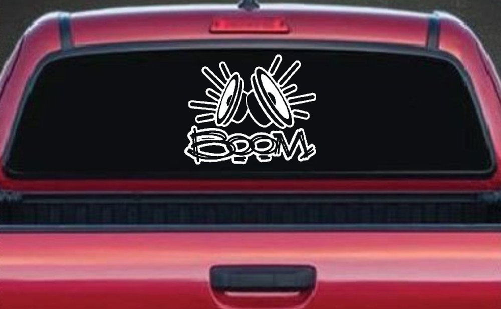Boom Subwoofer Speakers Car or Truck Window Decal Sticker (White)