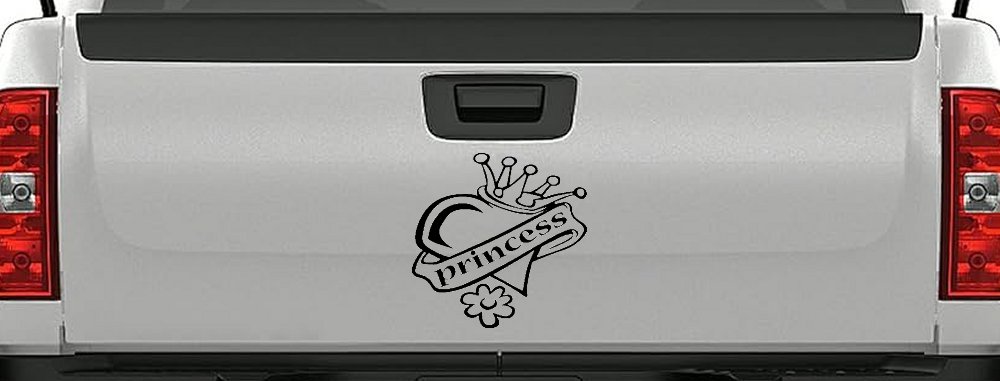 Princess With Heart and Crown Car or Truck Window Decal Sticker (Black)