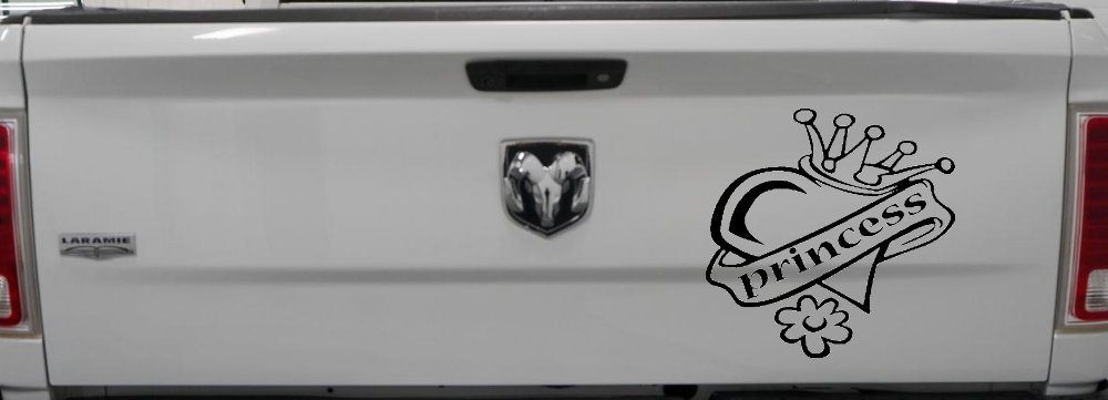 Princess With Heart and Crown Car or Truck Window Decal Sticker (Black)