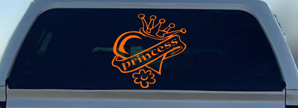 Princess With Heart and Crown Car or Truck Window Decal Sticker (Orange)