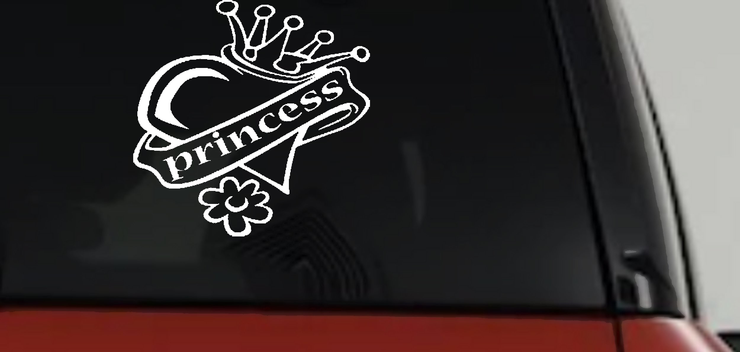 Princess Heart Crown Decal Car Truck Window Vinyl Sticker (White)