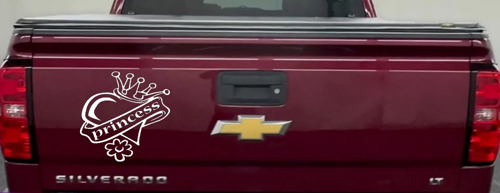 Princess With Heart and Crown Car or Truck Window Decal Sticker (White)