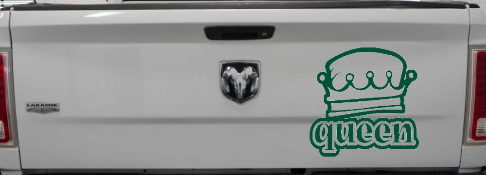 Queen with Crown Car or Truck Window Decal Sticker (Dark Green)