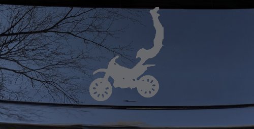 Dirtbike Motorcycle Trick Car or Truck Window Decal Sticker (Silver)