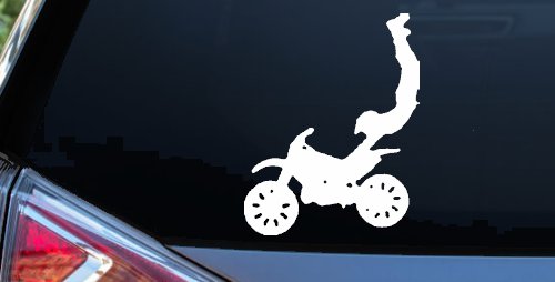 Dirtbike Motorcycle Trick Car or Truck Window Decal Sticker (White)