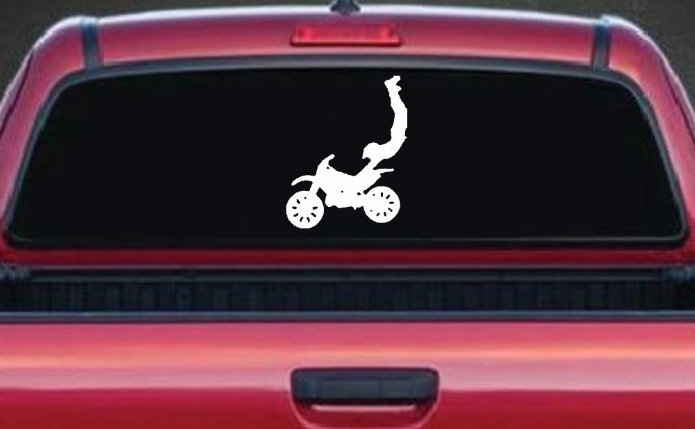 Dirtbike Motorcycle Trick Car or Truck Window Decal Sticker (White)